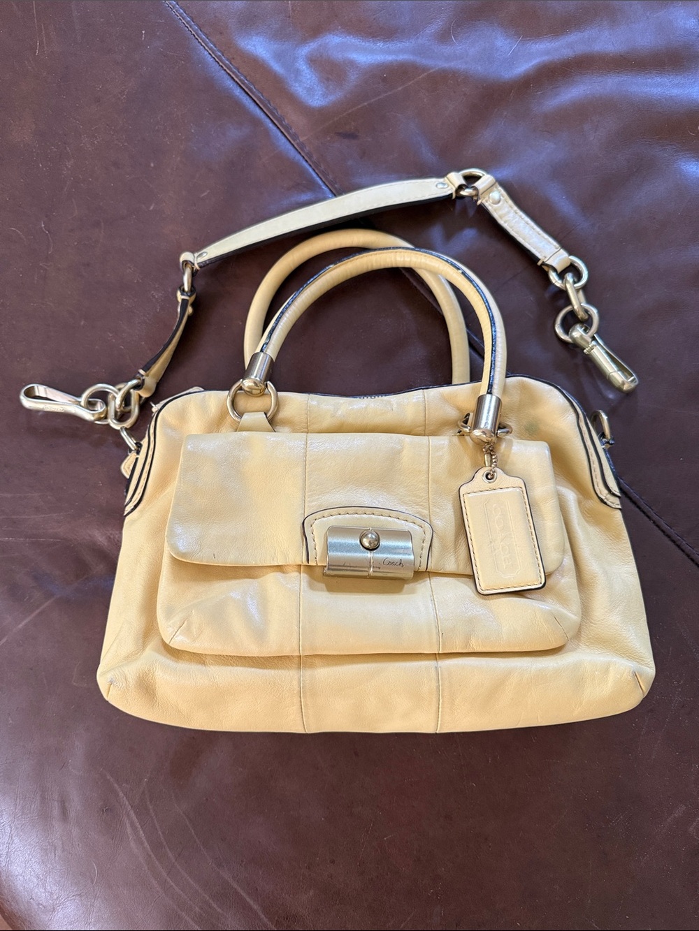 Coach Yellow Leather Satchel with Detachable Strap